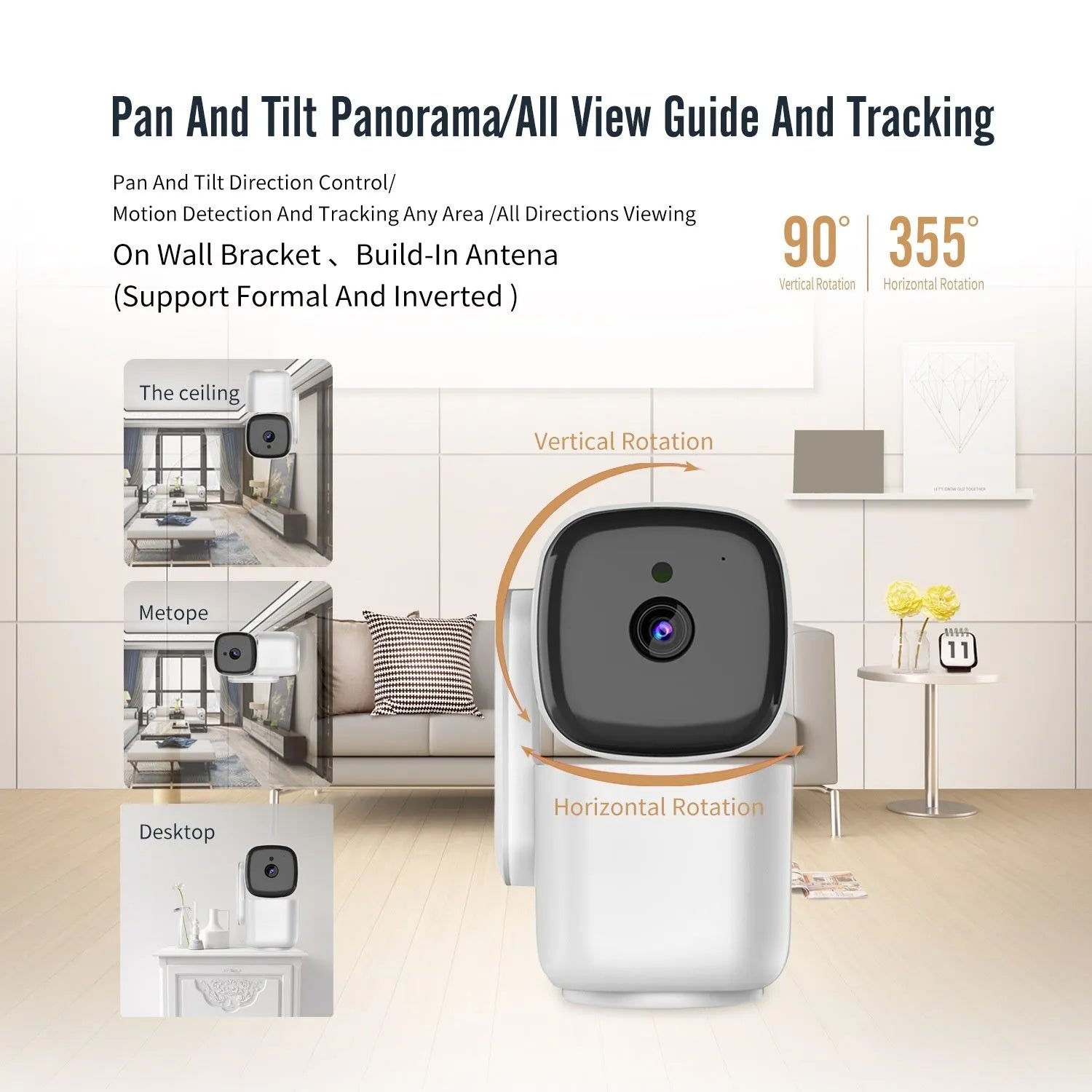 White PTZ motion tracking night vision indoor camera with two-way intercom on a wall mount