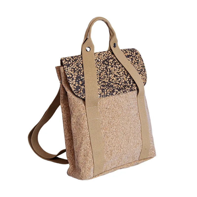 Coffee grounds cork casual backpack with solid colour and splicing details, ultra-light design for leisure travel
