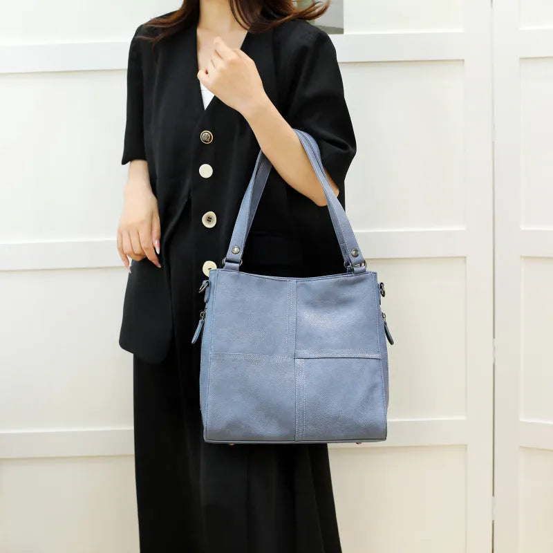 Barrel-shaped soft PU crossbody handbag in retro style with 30x31.5cm dimensions