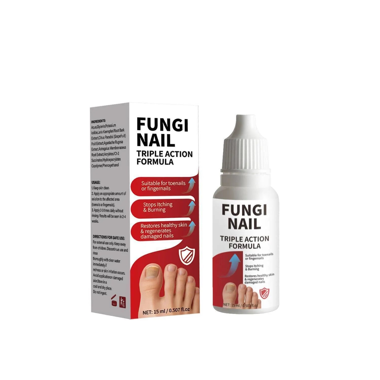 15ml anti-fungal nail repair solution bottle with application brush for fungal nail treatment