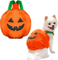 Orange pumpkin plush Halloween costume for small to medium dogs with pullover design