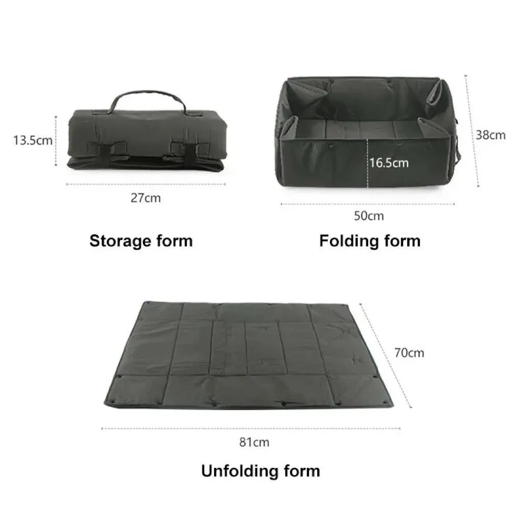 Portable 3-in-1 dog travel bed in black, collapsible with water resistant outer shell for small dogs