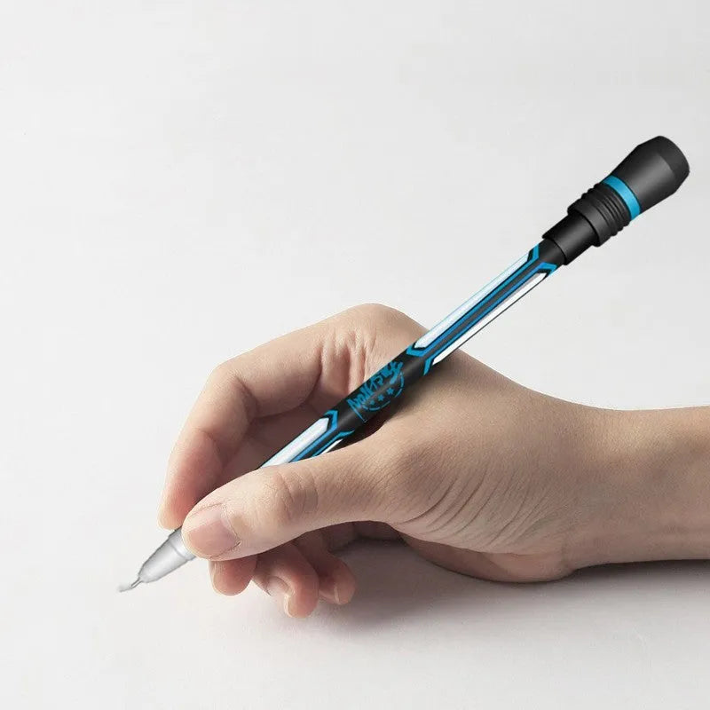 Frosted silica gel anti-slip spinning pen showing grip detail and 0.35mm fine needle tube tip