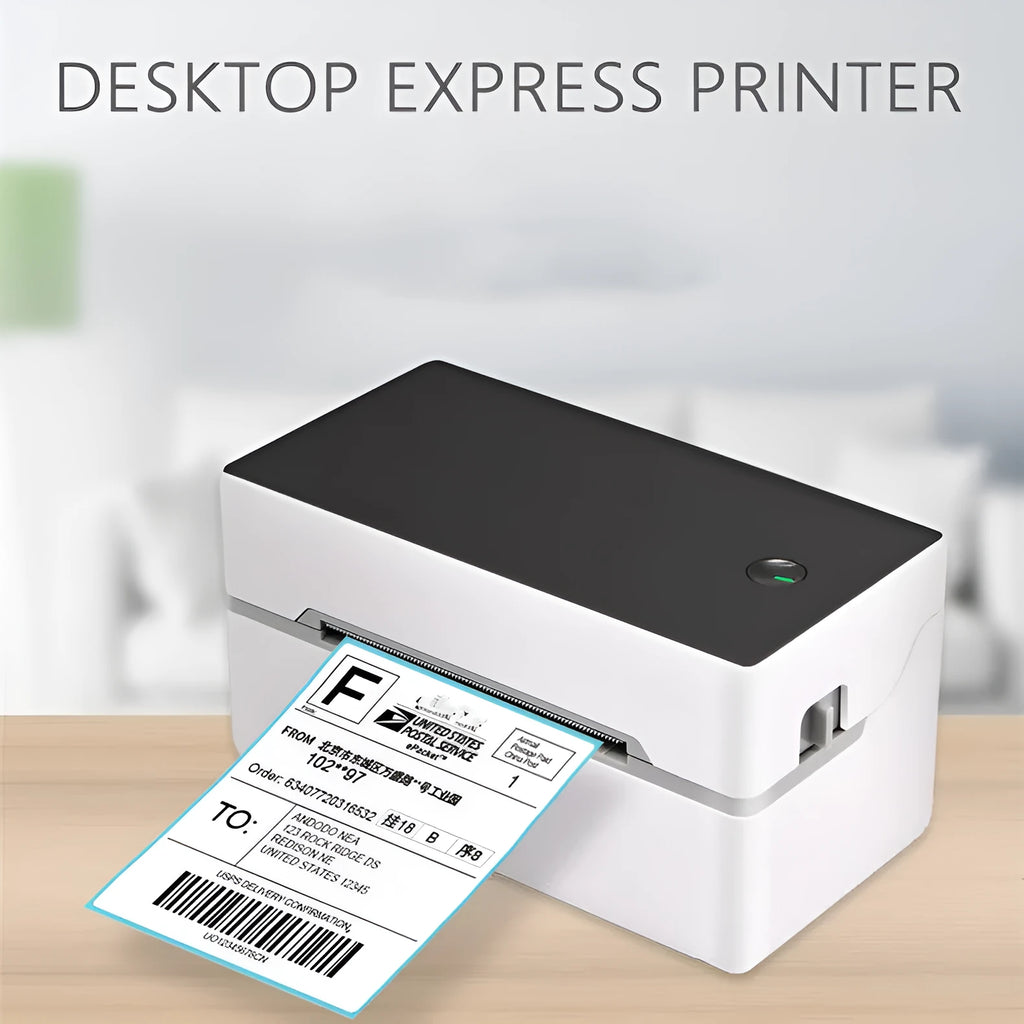 Thermal label printer with Bluetooth and USB, 150mm/s speed, compact 16x8x8 cm desktop model