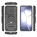 Redmi K70 Extreme Edition phone case with sliding window lens and magnetic bracket in cool black