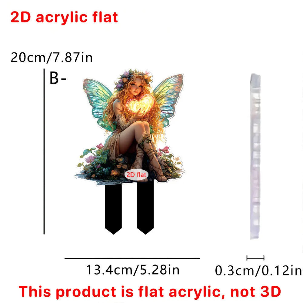 Acrylic elf fairy carrying lantern garden stake, 13.4x20 inches, cartoon style