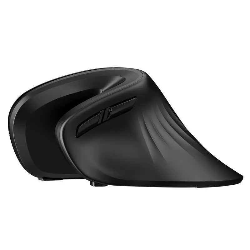 Wireless vertical mouse with 6 buttons, black, ergonomic design, adjustable DPI, on a desk surface