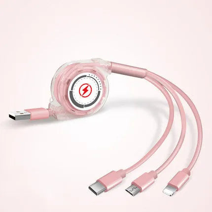 3-in-1 telescopic USB charging cable extended to 120cm length with titanium alloy connectors