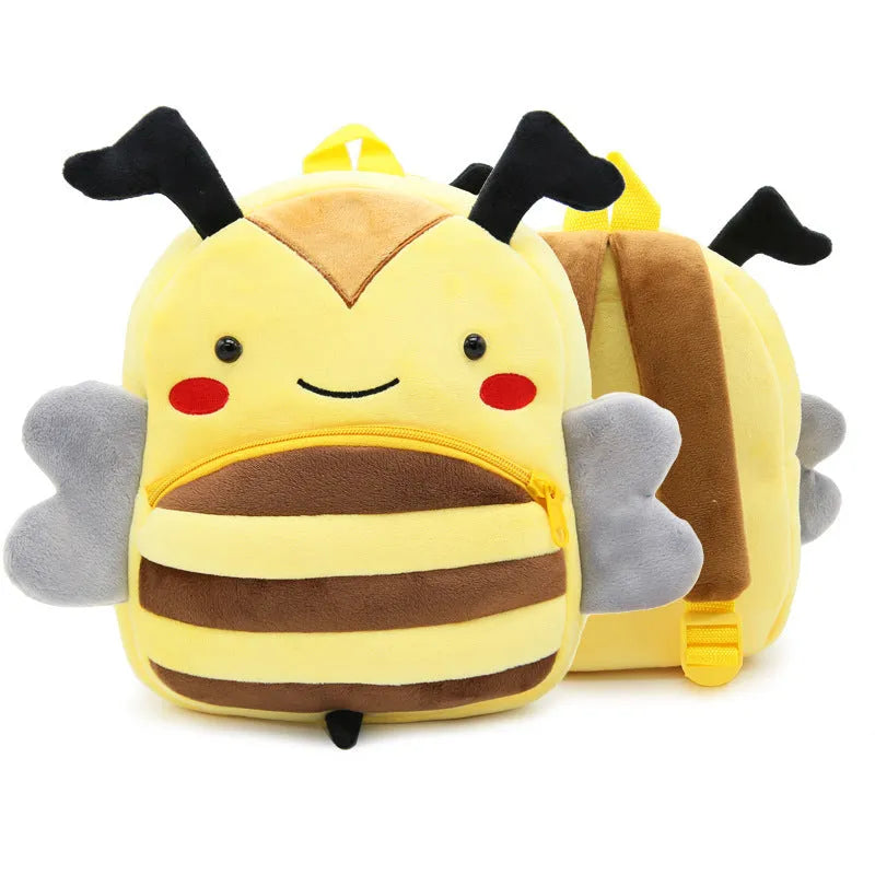 Children's plush animal backpack measuring 26x24x10cm with zipper opening and interior pocket