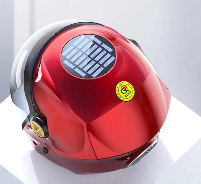 Solar smart helmet in black with Bluetooth module and solar panel on the top shell