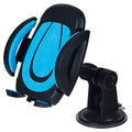 Red U-shaped suction cup phone holder mounted on a car windscreen, showing large clamp arm.