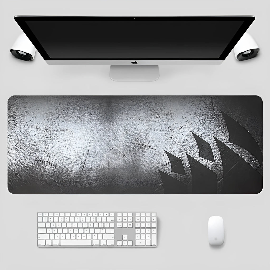 Thickened and lengthened non-slip mouse pad in black with natural rubber base and fine cloth surface for optical mice