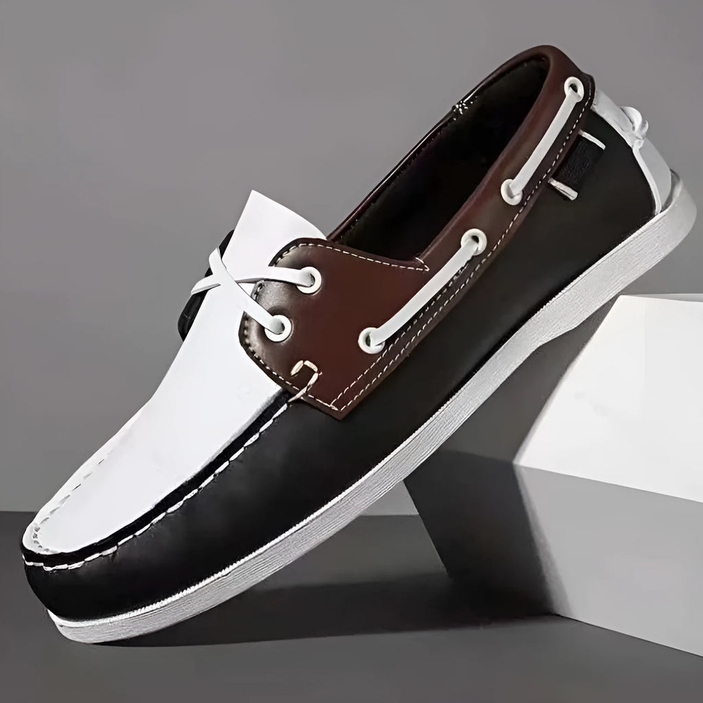 Men's British-style casual shoes with artificial PU uppers in flat-heel design