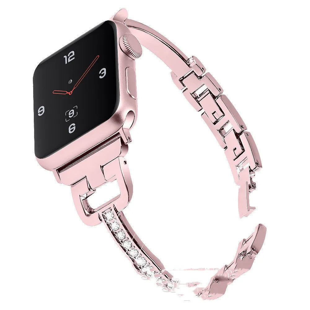 D-shaped metal diamond strap for Apple Watch in six colour options