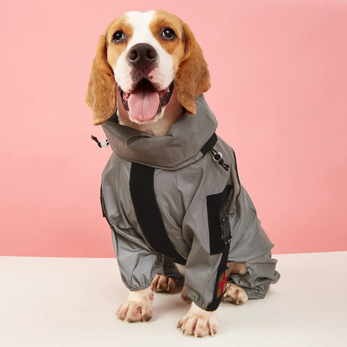 Silver reflective waterproof dog raincoat with leg holes for large breeds