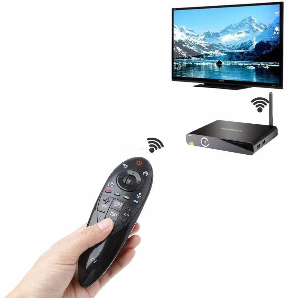 Black universal remote control for LG AN-MR500 and AN-MR500G Smart TVs showing front button layout.