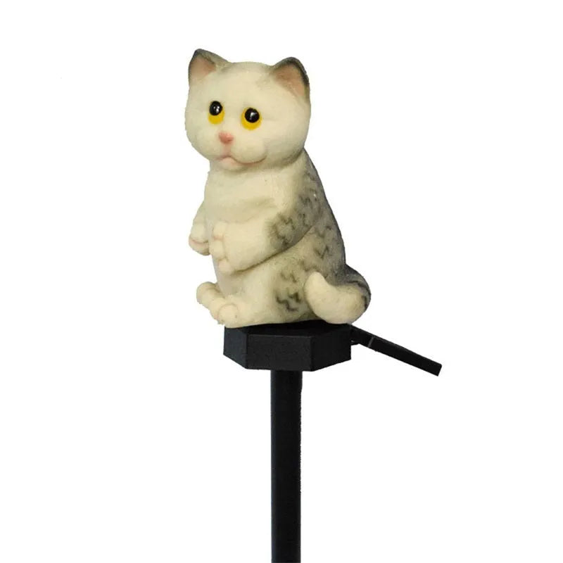 Solar cat lawn light in brown colour for garden pathway illumination