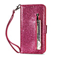 PU leather zipper wallet case for iPhone with card slots and coin storage