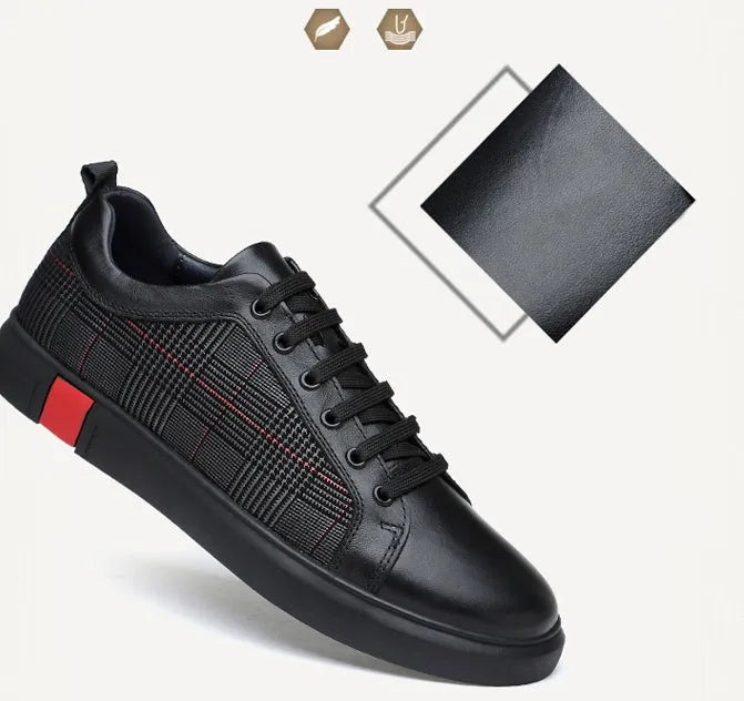 SOLEY genuine leather lace-up sneakers for men, soft touch upper, rubber outsole, side view