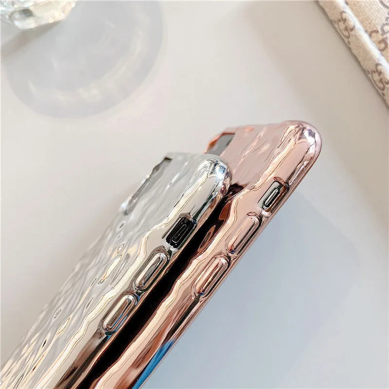 Rose gold and silver electroplated TPU back cover phone case for iPhone models.