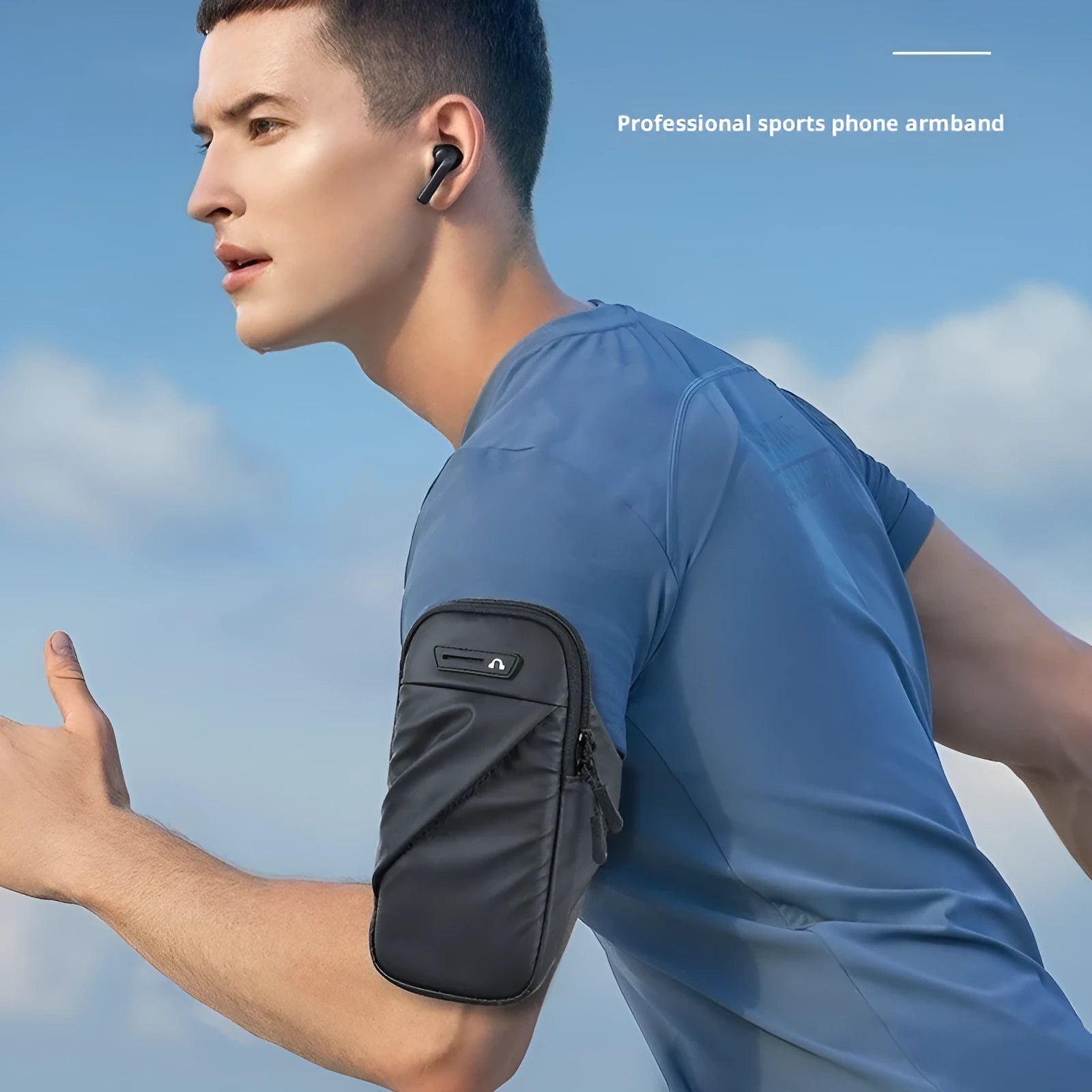 Outdoor cycling men's arm sleeve phone pouch black made of breathable ultra-light PU material