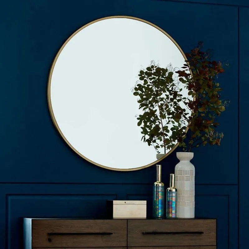 Round iron wall hanging bathroom mirror in black, gold or white colour