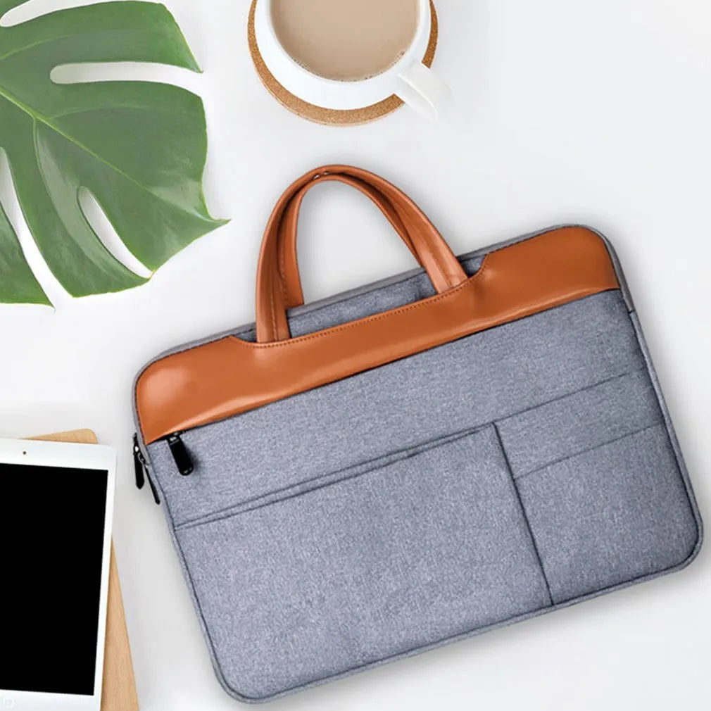 Grey nylon official document liner laptop bag with zipper closure, fits 15-inch tablet or notebook