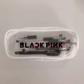 Transparent silicone K-Pop pencil case with BTS print, 20 cm strip design on white background
