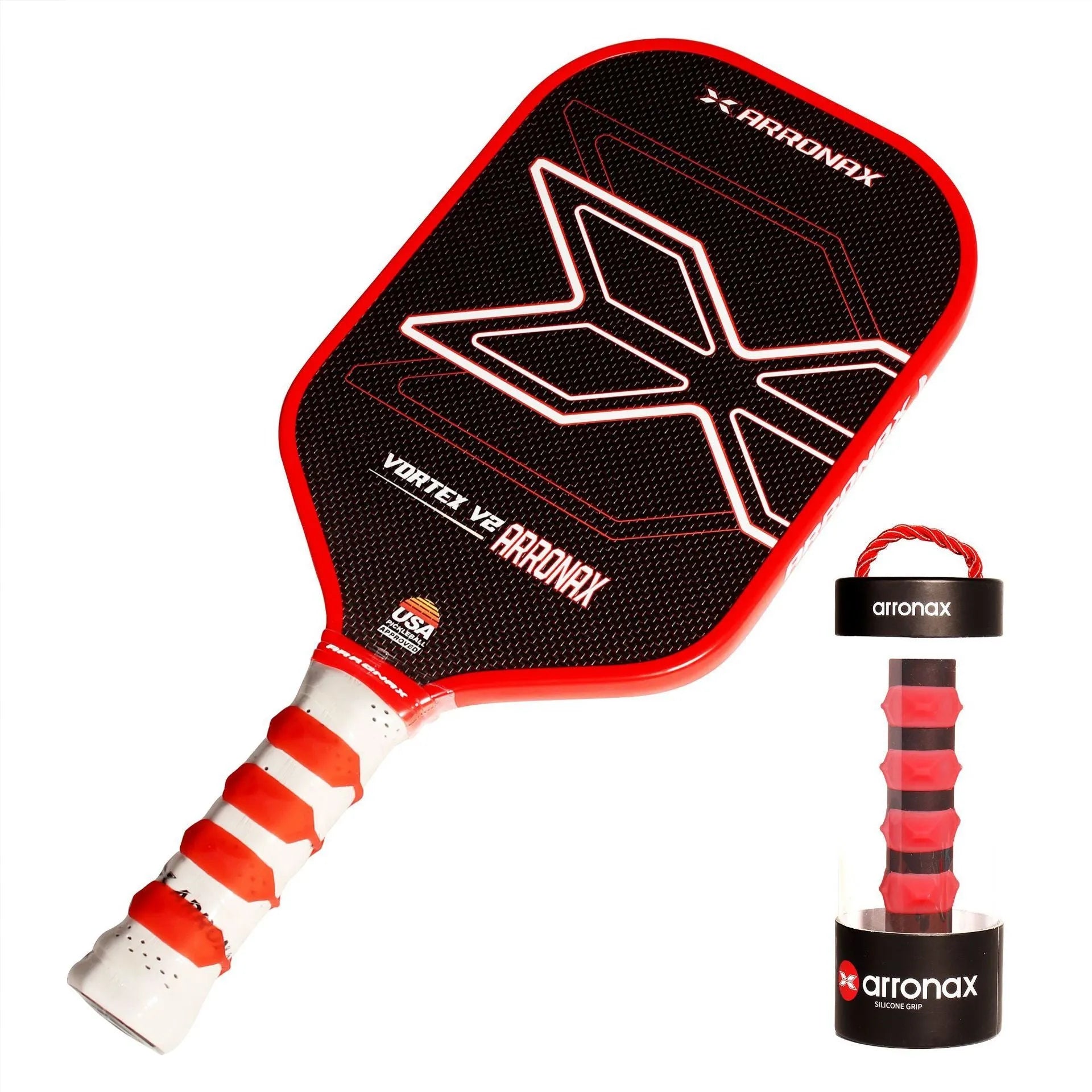 Peak silicone racquet hand rubber buckle in multiple colours on a tennis racquet grip.