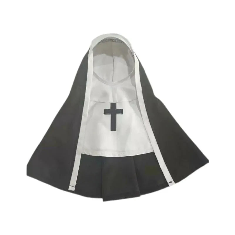 Black and white nun costume cloak on a small dog, showing the pullover design.