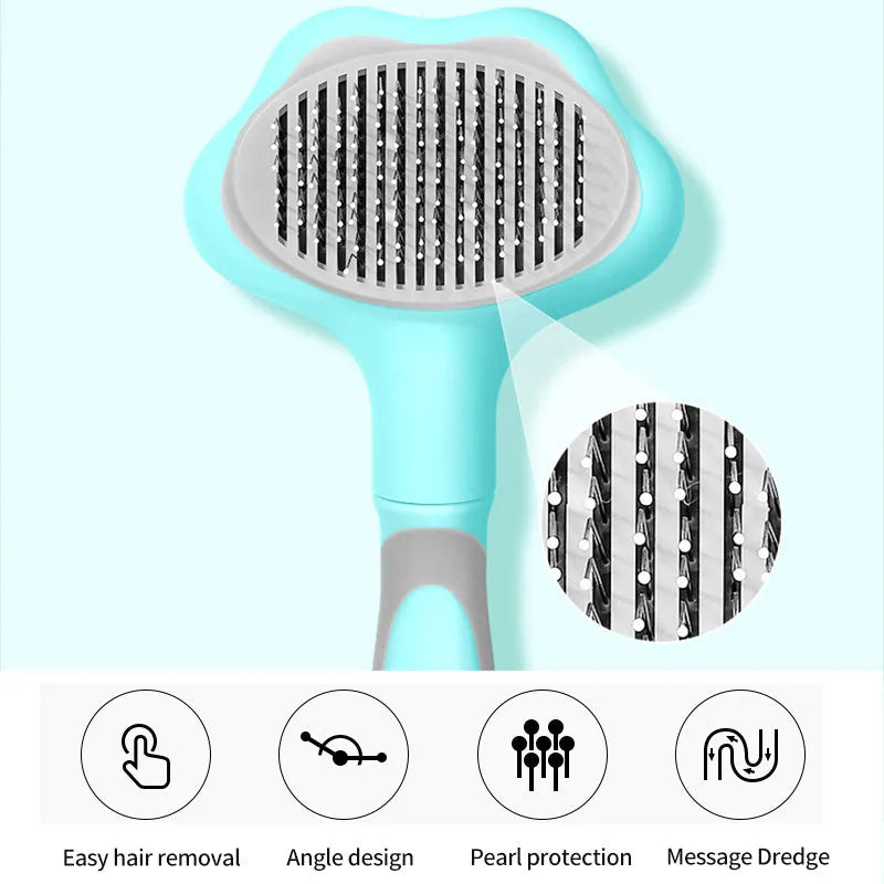 Fine needle pet grooming comb in macaron blue, 18cm long, PP and TPR material, for cats and dogs