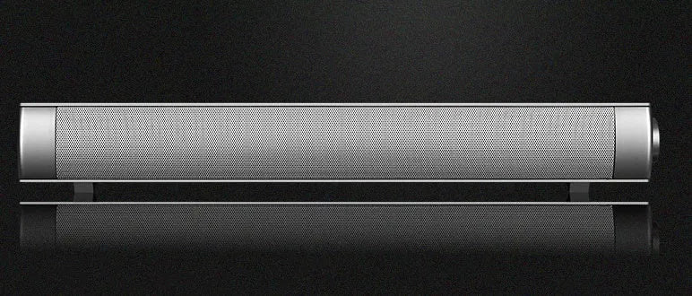 Echo Wall Sound Bar with Bluetooth, FM radio, and remote control in black finish, measuring 420mm length
