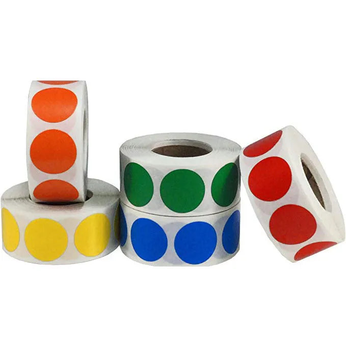500 Pcs/Roll Chroma colour code point label stickers 2.5cm round with ten colour options