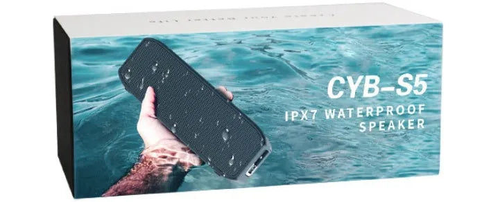 Black waterproof wireless Bluetooth speaker with 20W output and 12-hour battery