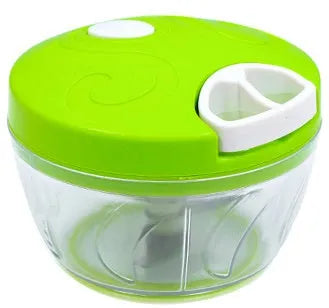 Green manual food chopper with three stainless steel blades and 500ml ABS container