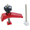 Red aluminium alloy woodworking table block slide holder with a flat mouth and handle.
