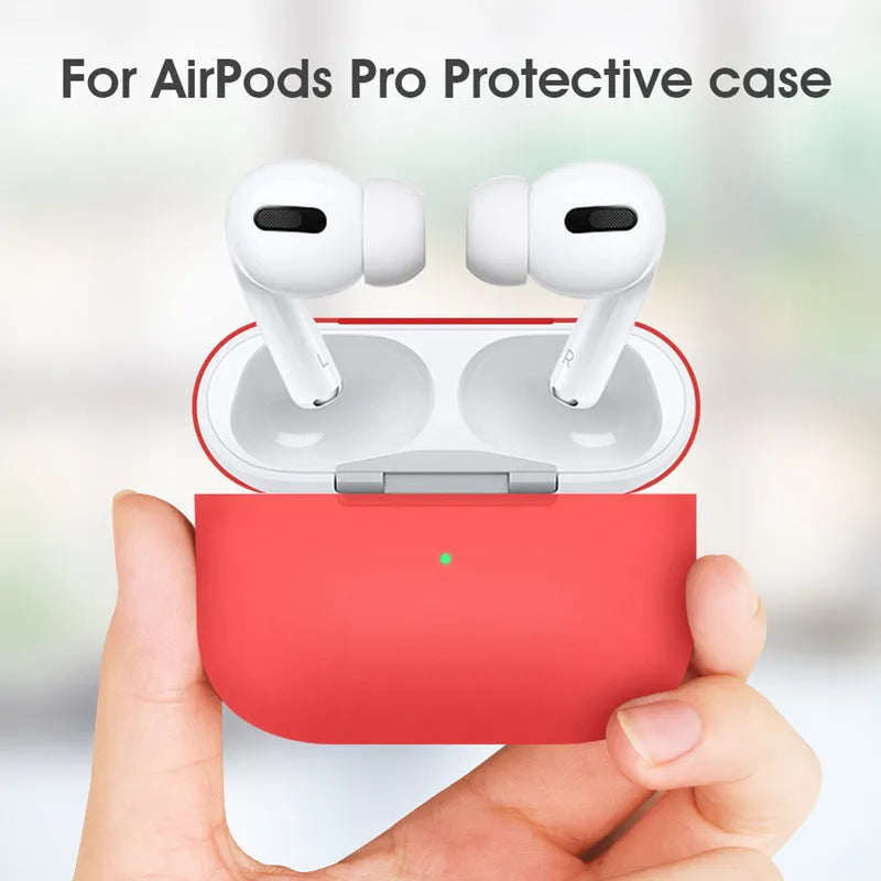Soft silicone protective cover for AirPods Pro wireless earbud case in multiple colour options.