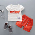 Baby boy cotton summer sports outfit set with short sleeve t-shirt and matching shorts