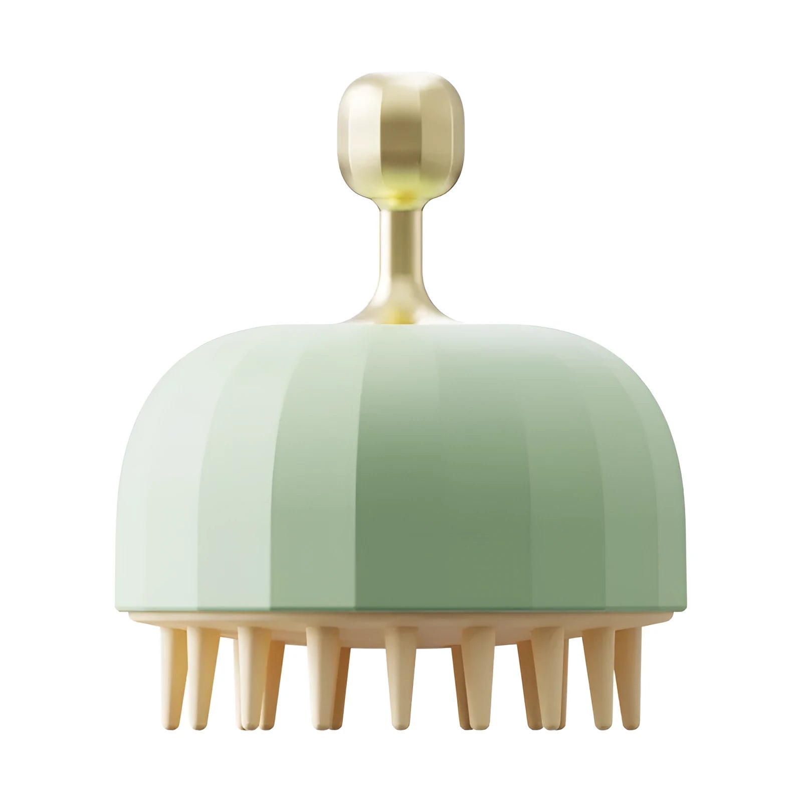 Green double-sided silicone pet bath massage brush with drain holes on a white background.