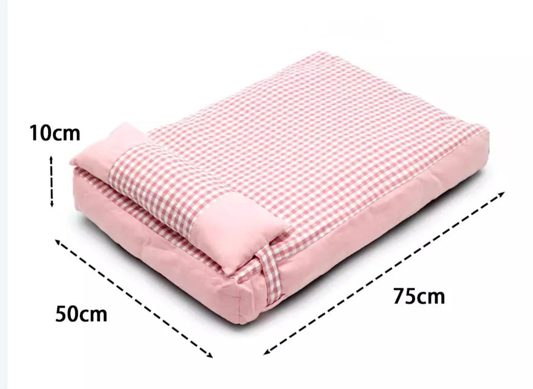 Pet plaid colour matching kennel mattress with removable cover in khaki 60x40cm