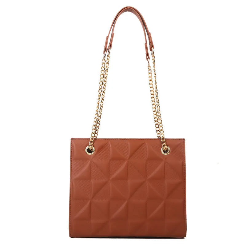 Women's PU leather shoulder messenger bag with plaid rhombus design, horizontal square shape, open pocket, mobile phone compartment