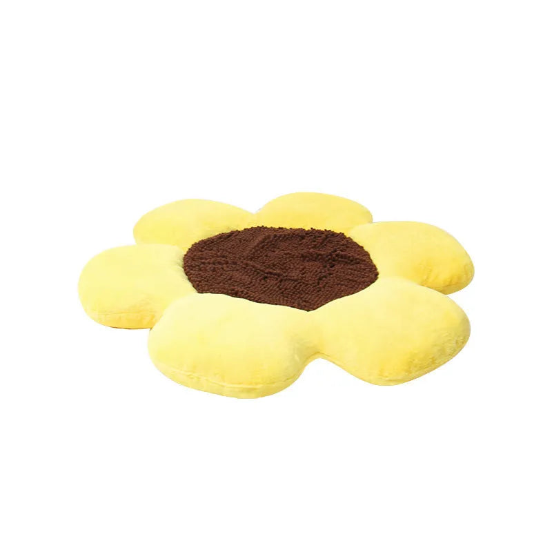 85cm round flower pattern cat nest with plush fabric and sponge-filled walls in blue colour