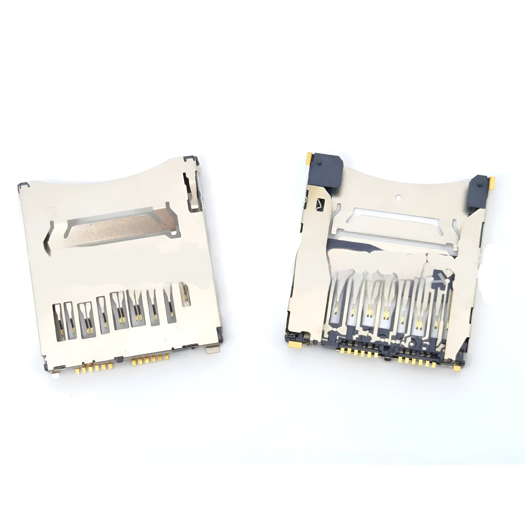 Alloy camera memory card slot replacement part showing high foot and low foot configurations