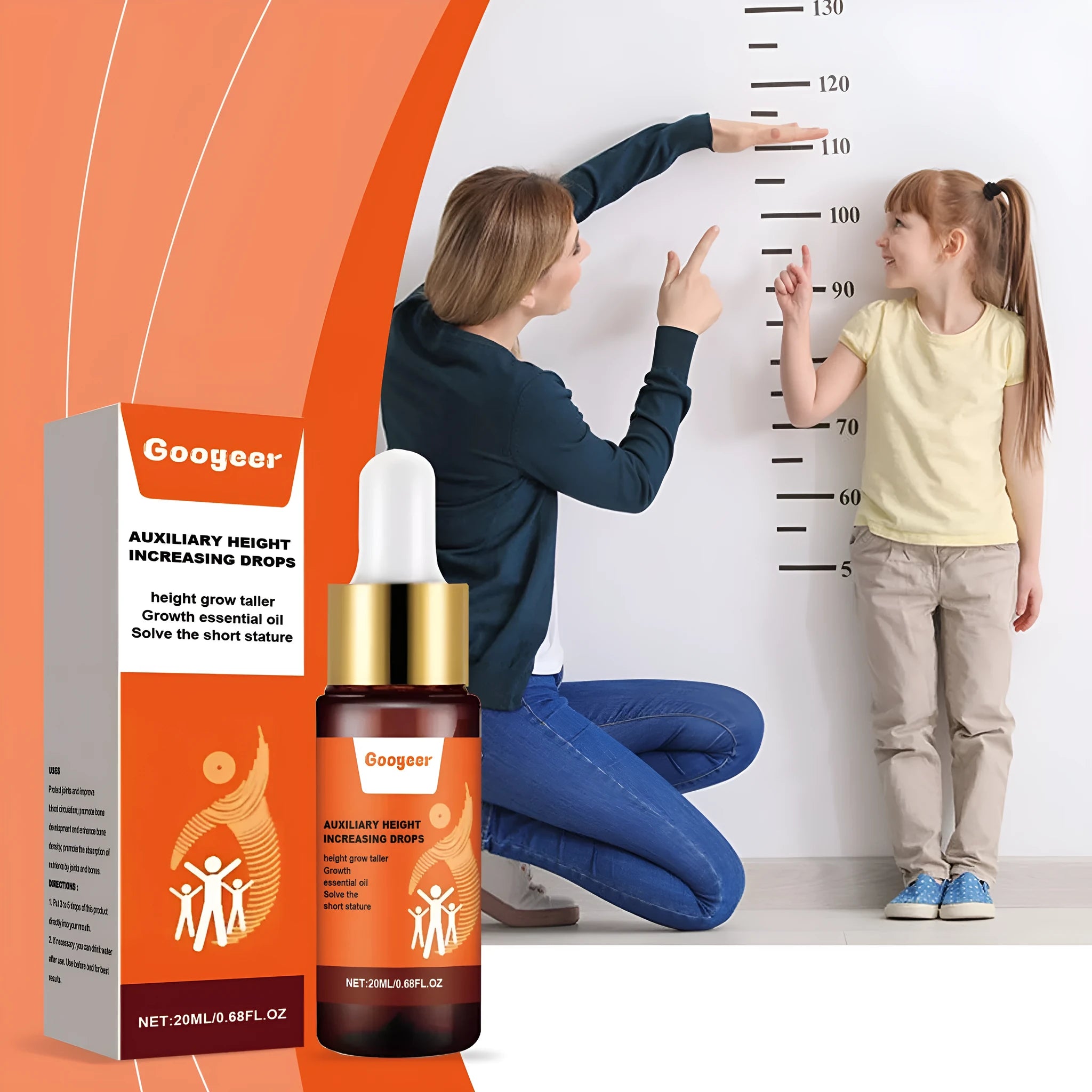 Googeer 20ml height increasing drops bottle with dropper containing peppermint extract and vitamin B1