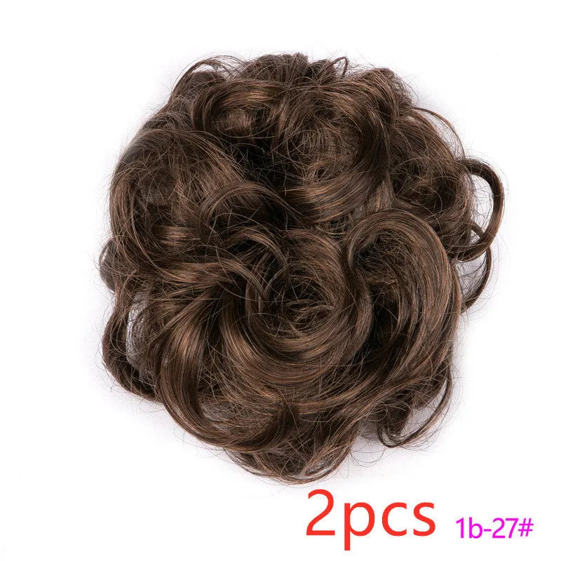 Fluffy drawstring curly hair bun ring set in 1B style with chemical fibre construction, popular in Europe Japan South Korea for women