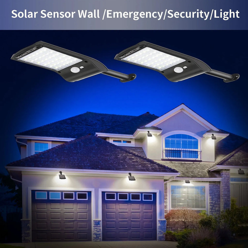 Black solar-powered outdoor wall light with motion sensor, diamond-pattern casing, and adjustable mounting pole.