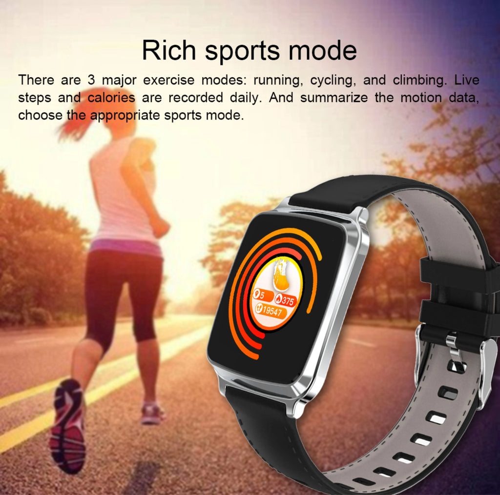 M8 smart fitness bracelet with zinc alloy body and TPU strap on a wrist, showing heart rate data on its screen.