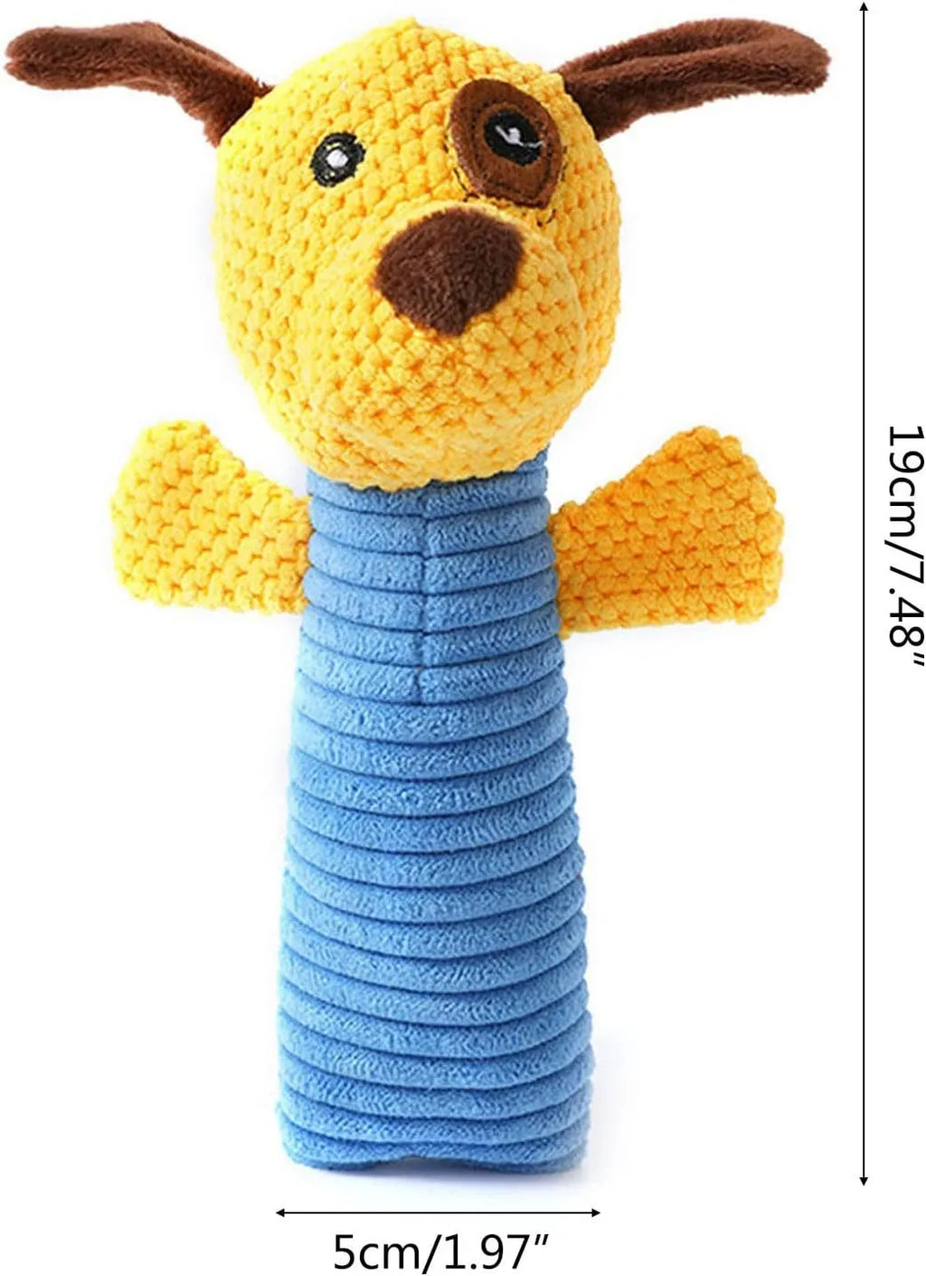 Dog squeaky chew toy in stuffed animal shape for dental cleaning, 19cm long