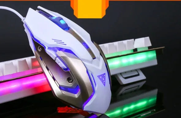 Wired USB computer mouse with 3200 DPI photoelectric sensor ergonomic contoured shape colourful luminous design black finish