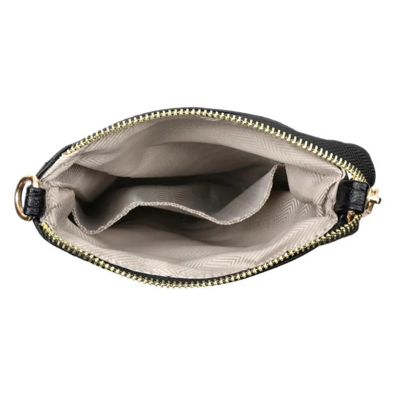 Black PU leather messenger bag with shoulder strap and internal file compartment